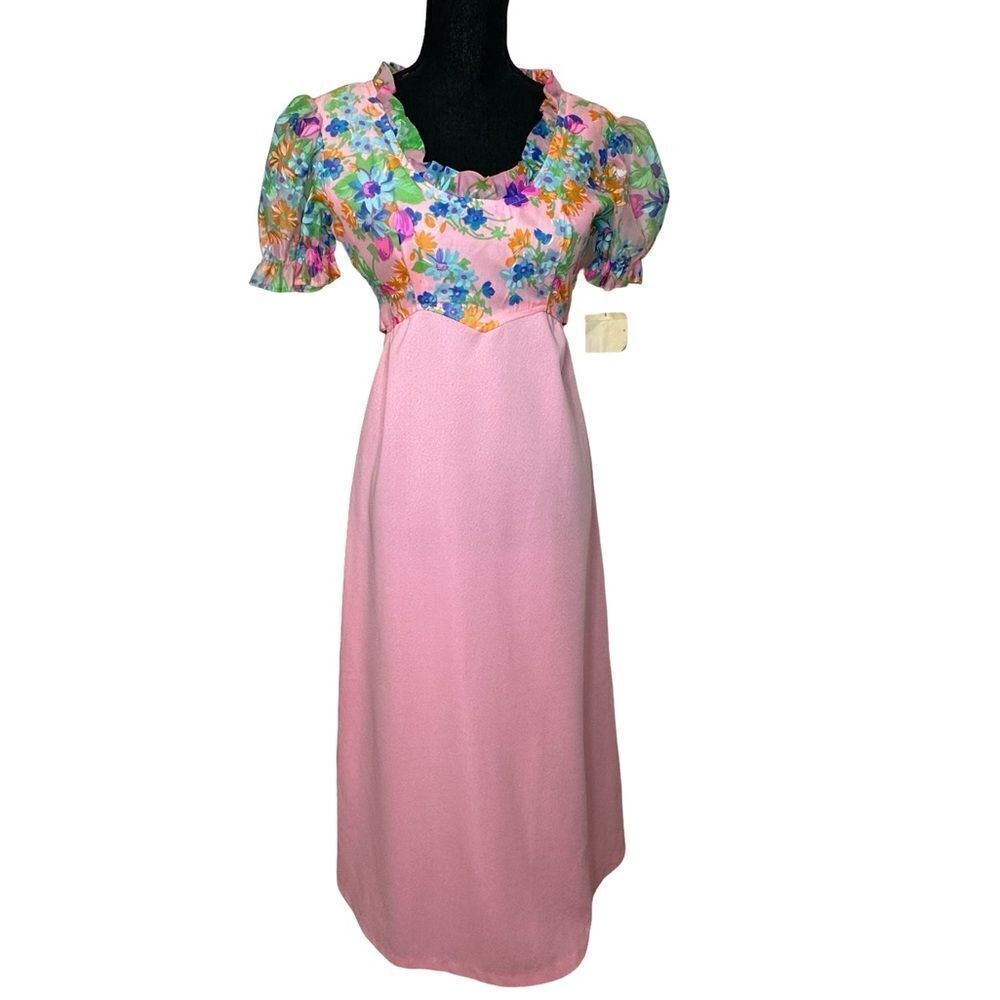 NWT Vintage Formal Maxi Dress Floral 60’s 70’s Size 7